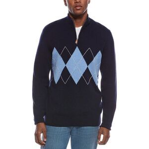 Kier + J Mens Argyle Front Wool & Cashmere-Blend 1/4-Zip Sweater, Blue